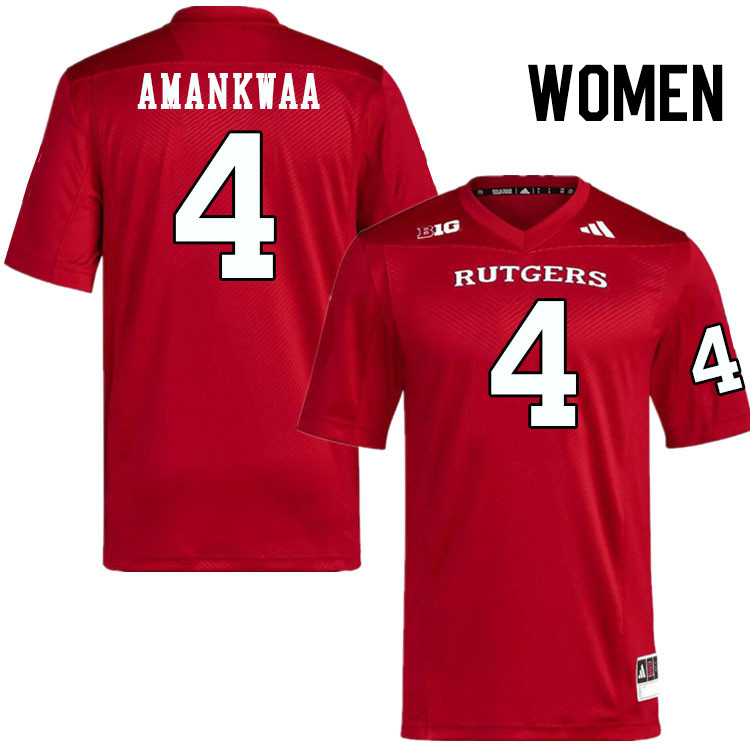 Women #4 Thomas Amankwaa Rutgers Scarlet Knights 2024 College Football Jerseys Stitched-Scarlet